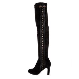 Christian Louboutin Black Suede Over-the-Knee Lace-Trim Boots